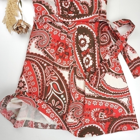 New Talbots Cream Red Brown Patterned Belted Dress Sz 12p - Picture 16 of 16